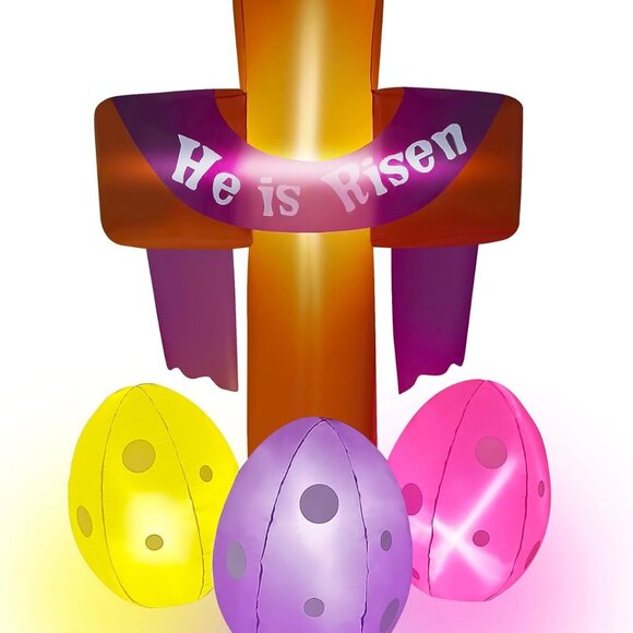 Holiday Inflatable 8ft Cross, He is Risen, Easter Eggs, Religious - Picture 6 of 7